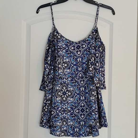 White House Black Market Tops - WHBM blue&black tank, braided and beaded neckline